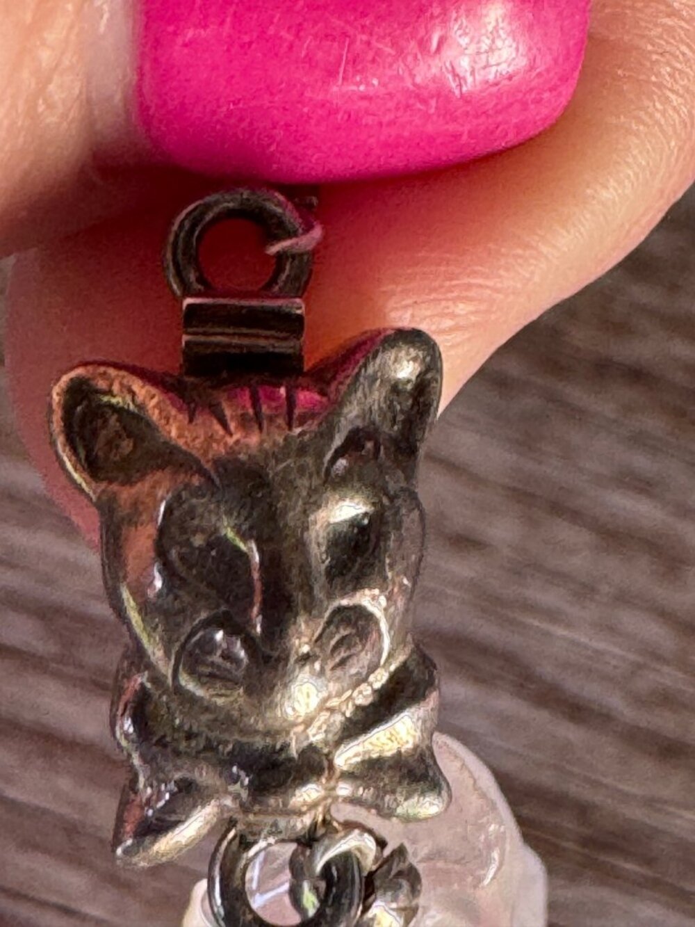 Charles Albert Sterling Rose Quartz Cat Pendant Necklace 16” Beaded Artisan - Picture 8 of 16